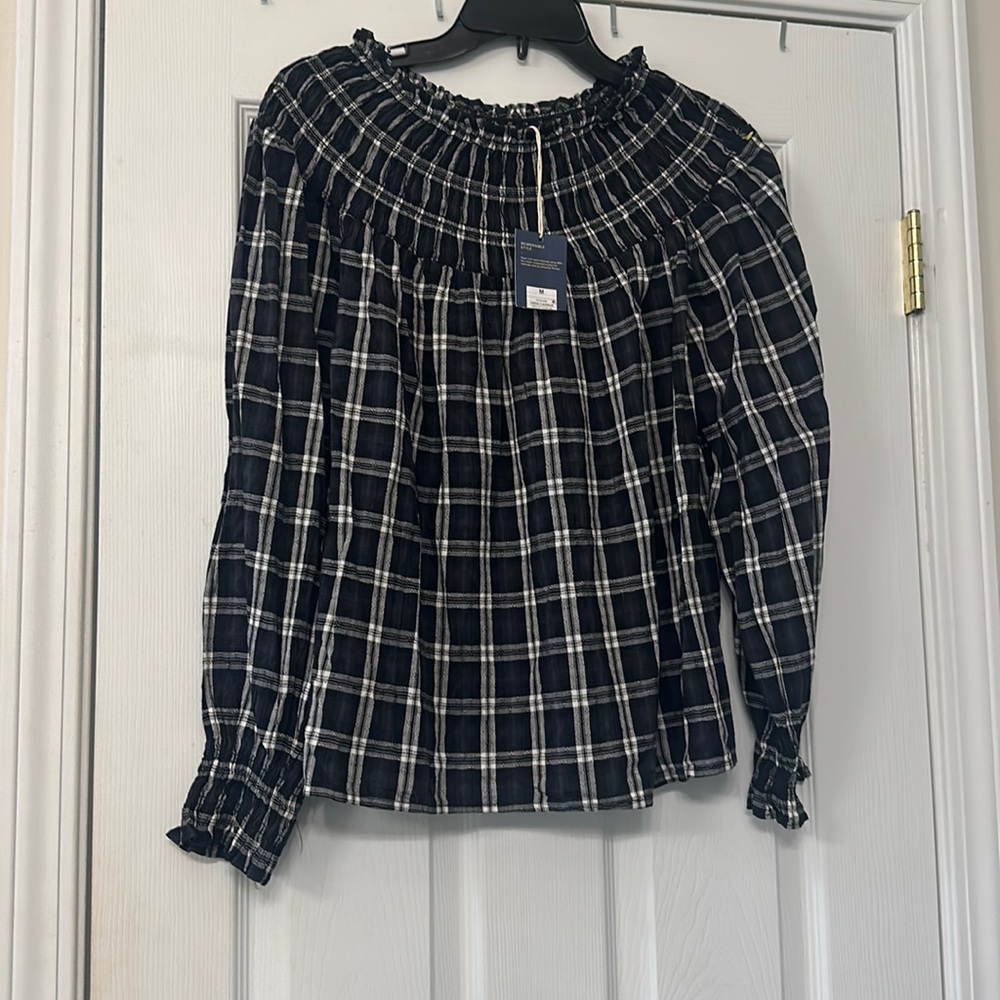 Plaid Off the Shoulder Top
